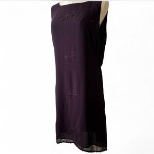 Vintage 90s Plum Sleeveless Floral Embroidered Sheer Dress Max Studio Large
